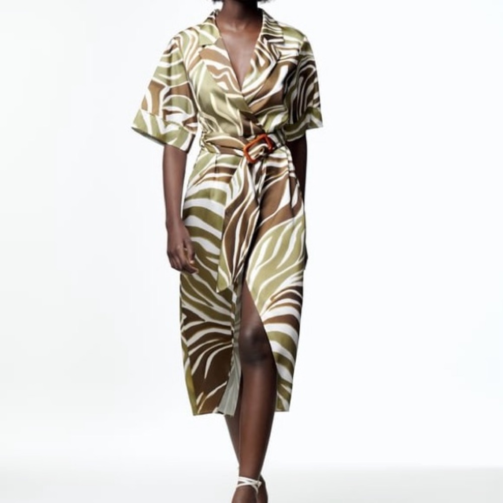 Zara Midi Dress with Belt Detail Zebra Animal Print